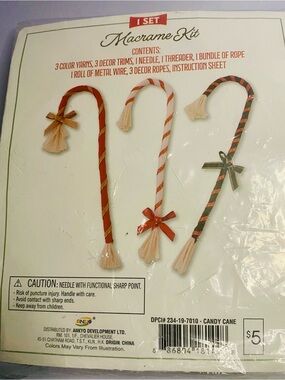 Macrame Kit Candy Cane Holiday Decor - Assorted Red, White, Green